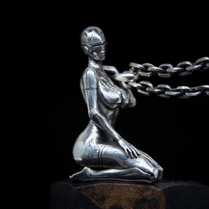 Hajime Sorayama Inspired Robot Pendant: Handmade Sterling Silver Steampunk Necklace