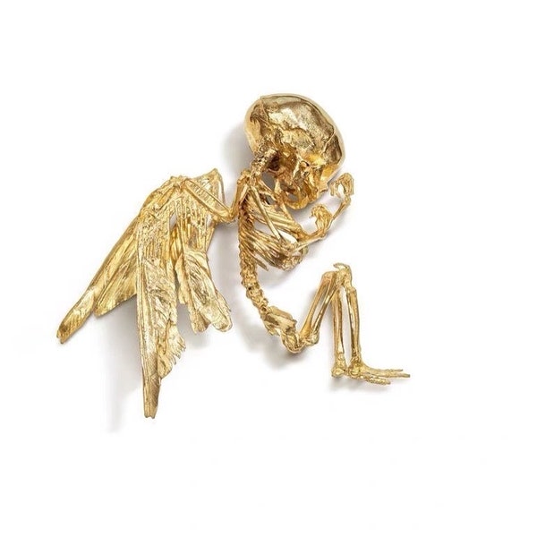 Solid Gold Angel Baby Skeleton Figure Collectable Miniature Pendant 24K Gold Skull Skeleton Artwork Necklace Biker Halloween Skeleton Brooch