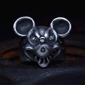 Ond Musse Pigg Ring Massivt Sterlingsilver Demon Läskig Mus Ring Unisex Ring Rock Biker Ring bild 2