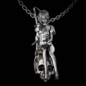 Anime Model Nier Pendant Silver Skull Warrior Gold Sword Necklace Nier Automata Silver Art Figure Goth Gold Skull Pendant