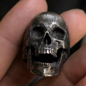 Skull Ring Movable Open Jaw Realistic Handmade Solid Gold Skull Ring Sterling Silver Ring Gothic Steampunk Rock Biker Personalised Ring