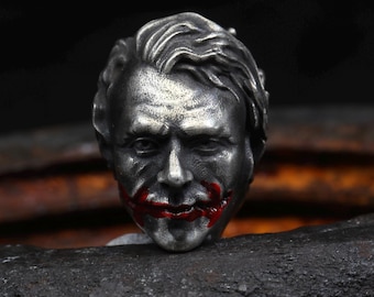 Joker Clown Silverhänge Dödskalle Handgjort Sterlingsilver Dubbelansikte Joker Bikerhalsband Goth Punk Smycken