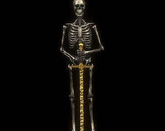 Grim Reaper Pendant Anatomy Skeleton Figure Pendant Silver Sword Large Skeleton Gold Miniature Handmade Brooch Biker Halloween Skeleton