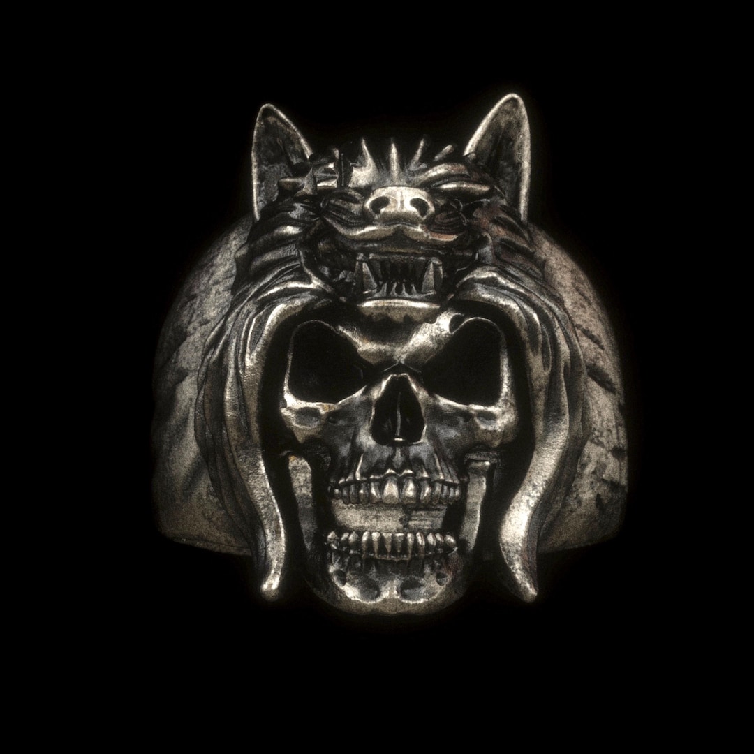 Leader Wolf Ring Signet Wolf Head Ring Gothic Ring Rock Biker Gold ...