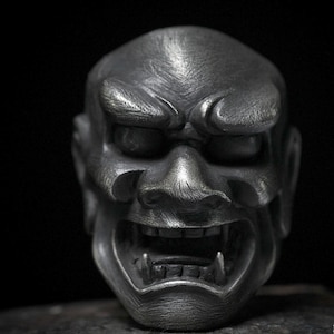 Prajna Hannya Ring Silber Hannya Maske Ring Japanischer Dämon Ring Männer handgemachter Gothic Ring Pagan Hexe Ring personalisierte Biker Ring