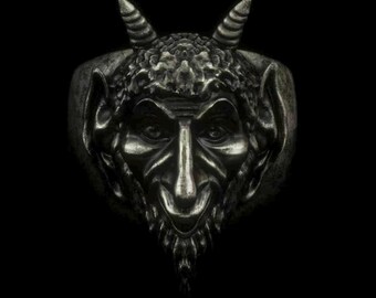 Beast of Demon Ring Pagan God, Evil Goat Heavy Metal Medieval art Handmade Solid Sterling Silver Ring Gothic Viking SkullWitch Ring