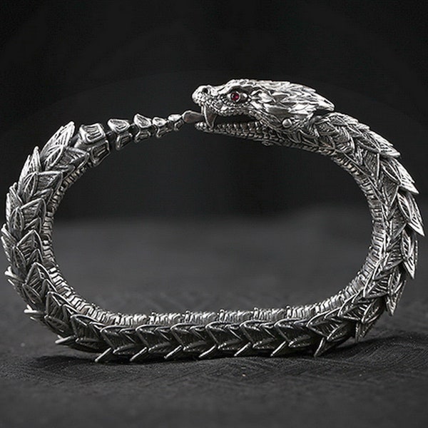 Schlange Ouroboros Schlange Klapperschlange Drachen Silber Armband Wikinger Gothic Armband Steampunk Kettenarmband Rock n Roll Biker Armband