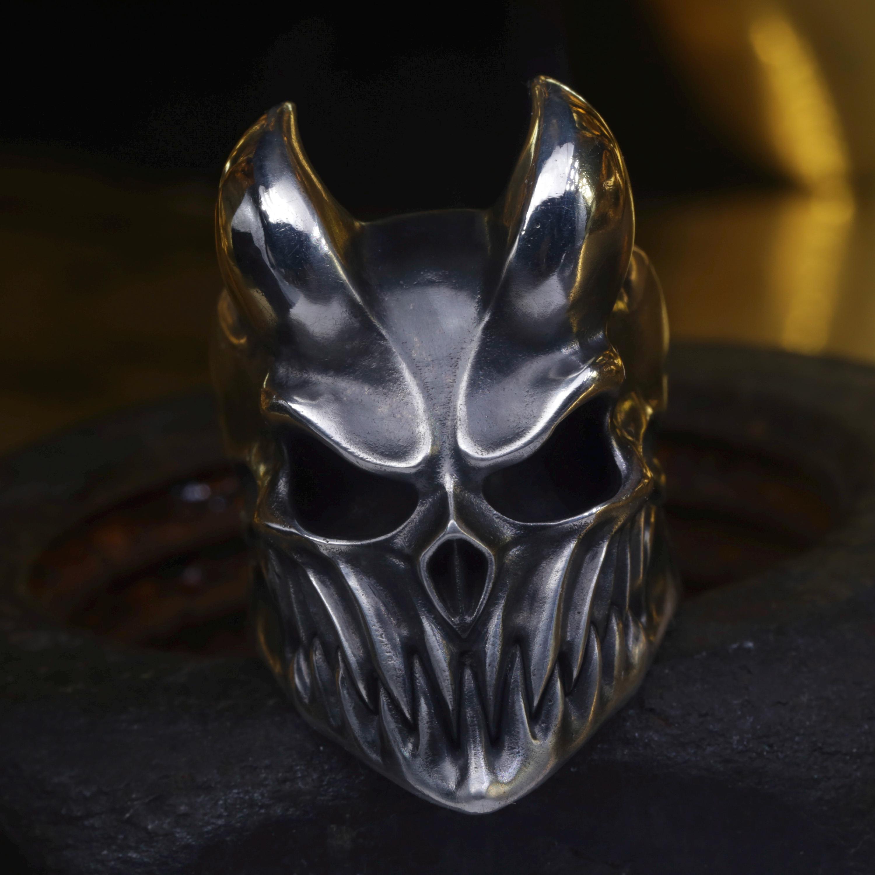 Horns Devil Ring Demon Skull Horns Ring Massive Handmade Silver