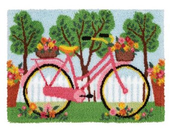 Latch Hook Kits Rug Crocheting Carpet Rug with Printed Canvas for Kids Adults Beginners Bicycle Flowers