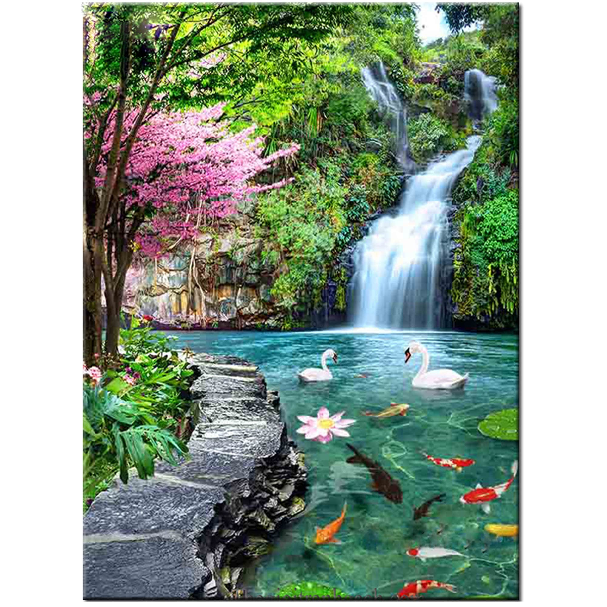 Diamond Puzzle Peaceful Waterfall 5 Panels D DIY Diamond Painting Full  Square/Round landscape Diamond Embroidery Mosaic art