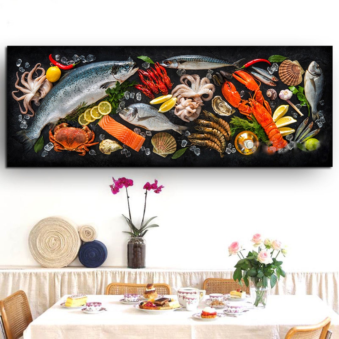 Diy Diamond Painting Fish and Seafood in Table 5D Full Diamond Embroidery  Handmade Mosaic Kitchen Wall Art 