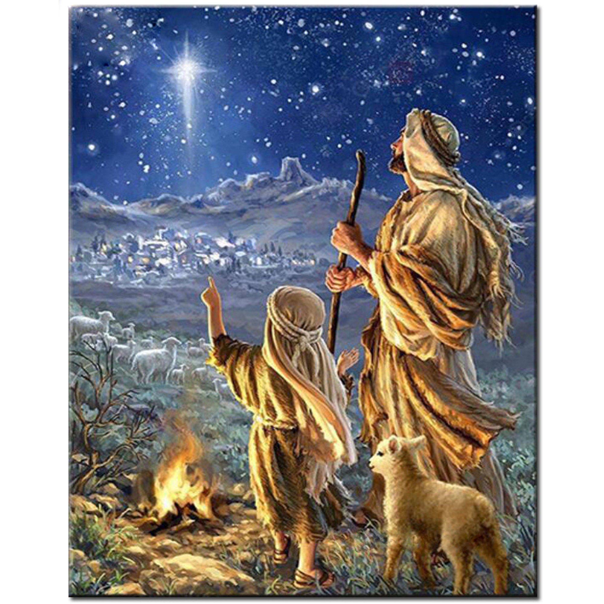 Diy Diamond Painting Portrait Night Religious Jesus Sheep Etsy