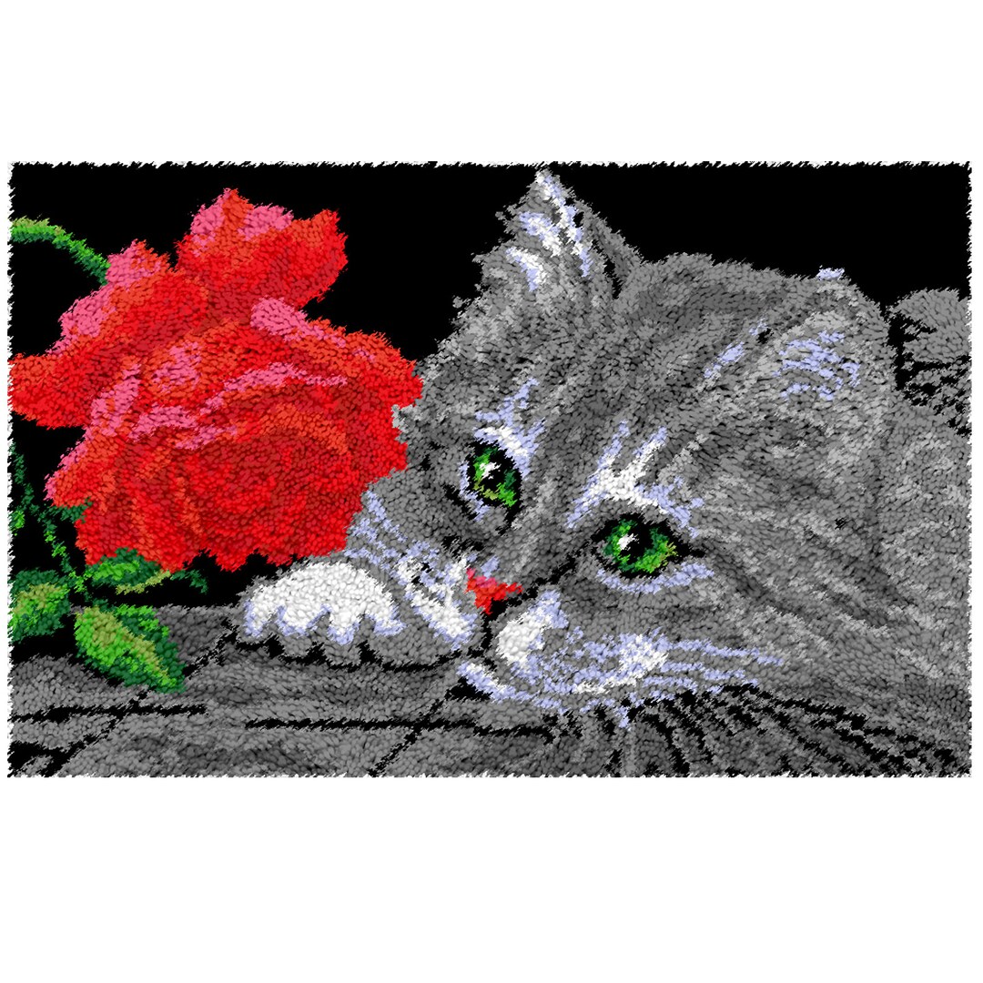 Latch Hook Rug With Pre-printed Canvas Cats and Roses Latch Hook Kits ...