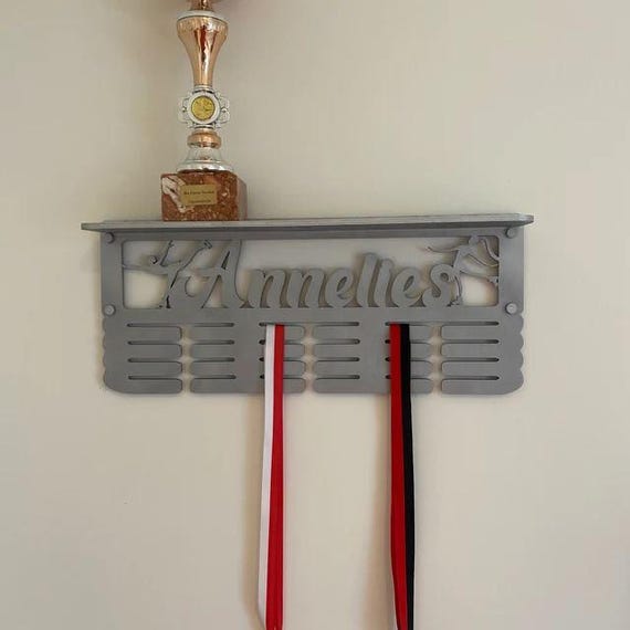 Personalized Wood Medal Hanger with Trophy Shelf - Sport Sign