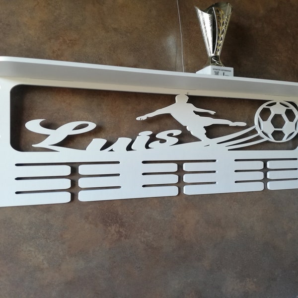 NEW Football Medal hanger 45cm, 50cm,70 cm, cm,Personalized Medal Holder, Medal Holder, Medal display, Sport sign with shelf for trophies.