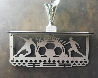 Personalized Soccer Medal Holder with Trophy Shelf