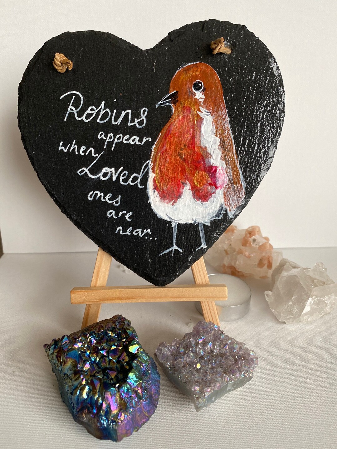 Robin Slate Hand Painted Robin Slate Heart | Reiki Infused Spiritual Gift - Etsy