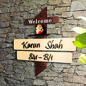ZOCI VOCI Aagman – Ganesha wooden name plate House Warming Door Plates for New Residence | House Signage