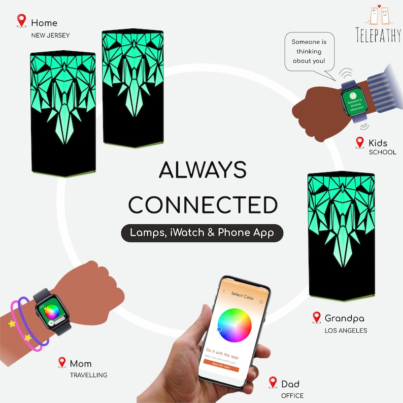 Telepathy® Friendship Lamp® - Raining Diamonds - Long Distance Wi-Fi Touch Lamps with Lifetime Free Subscription image 4