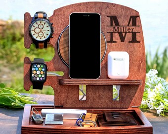 Personalized Docking Station,charging station, family, Custom Mens Gift,  phone dock,boyfriend gift,apple watch stand,husband gift,dad gift