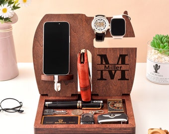 Madera personalizada, estación de acoplamiento, soporte para teléfono, organizador de madera, regalo de Navidad, personalizado, regalo de novio, regalo de marido, regalo