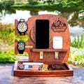 Personalized Wood Docking Station with Wireless Charger: iPhone, Apple Watch Stand