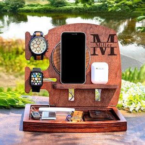 Herren Holz Valet Box, Holz, Docking-Station, Herrendiener, Einzigartiges Weihnachtsgeschenk, Herren Holz Valet Tablett, Ladestation, Geschenke für Männer