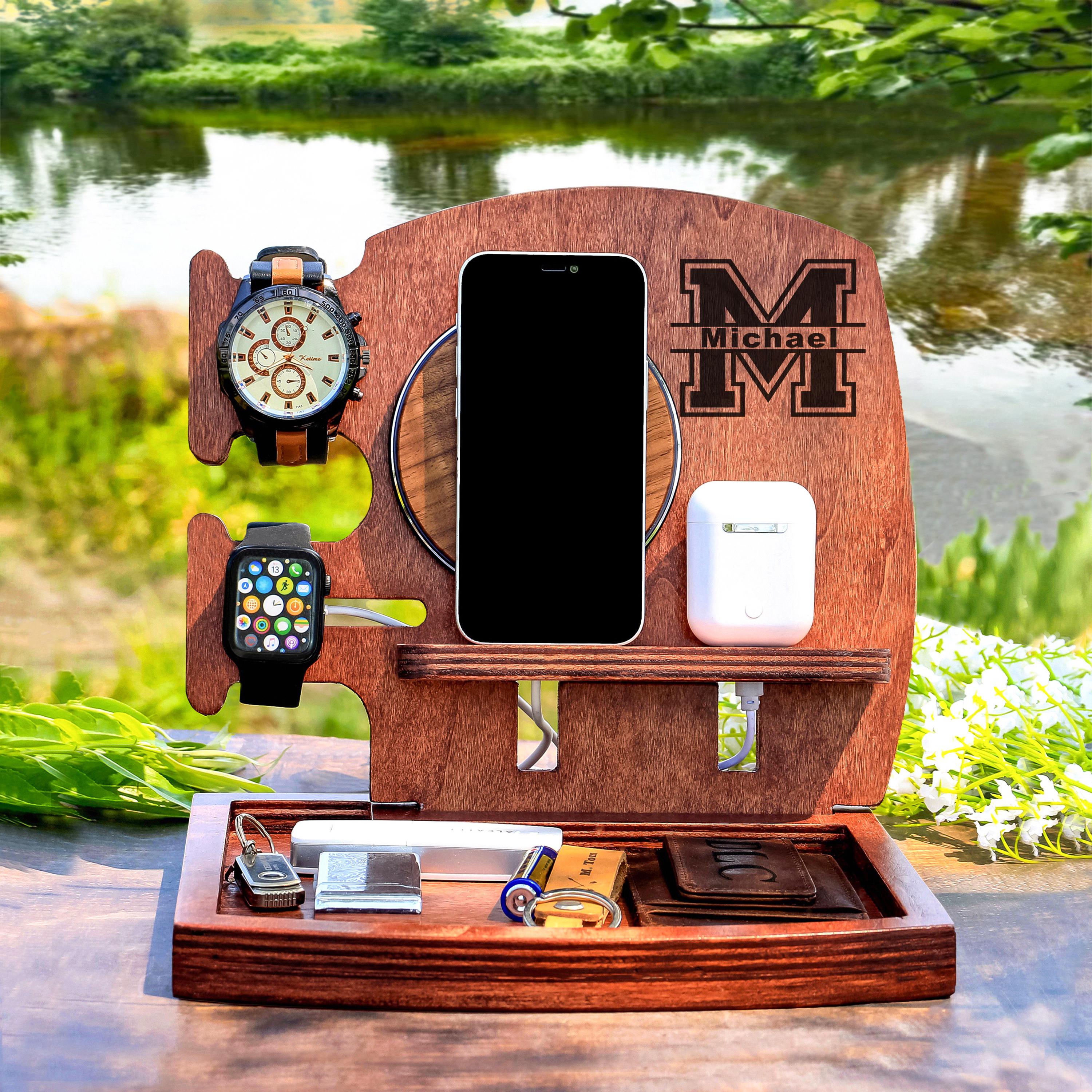 Apple Charging Station Nightstand Organizer Wood Phone Docking