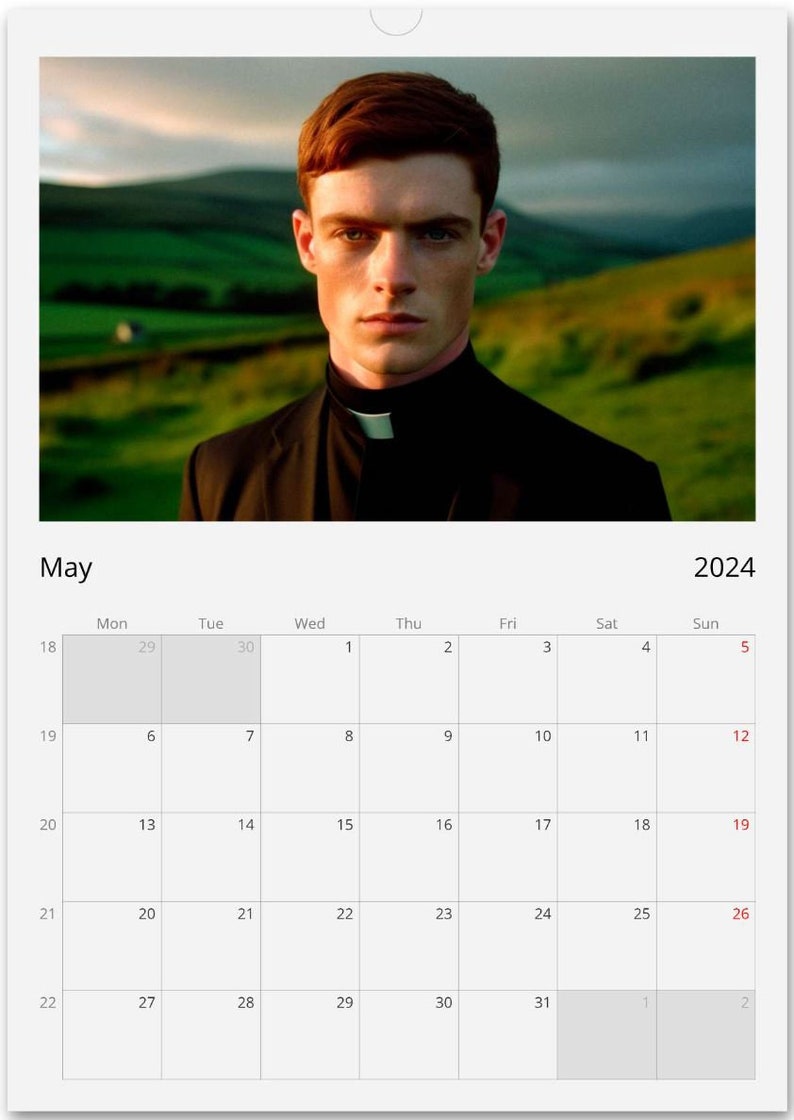 Calendario Romano Wall Calendar 2024 Hot Priest Calendar Gift Idea Gift for Her Birthday Gift Christmas Gift Gay Man Gift A3 image 6