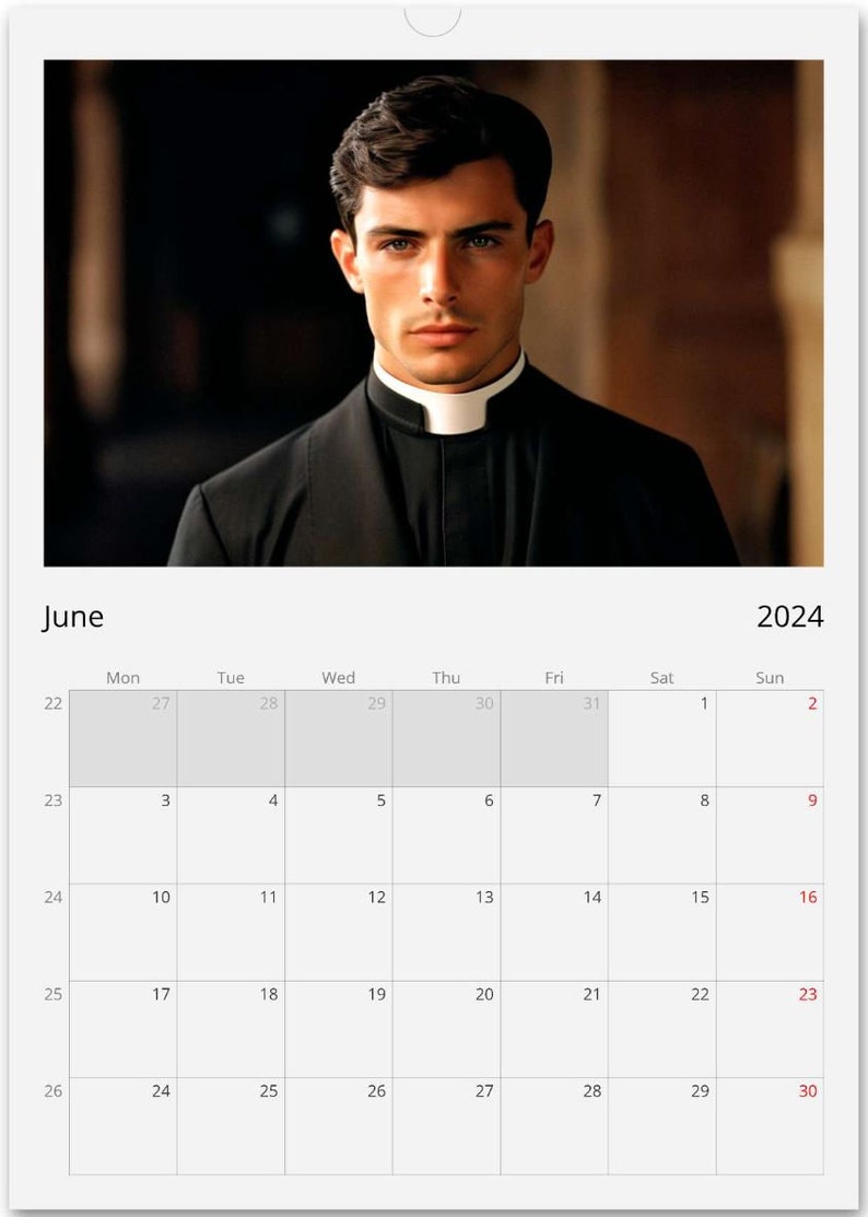 Calendario Romano Wall Calendar 2024 Hot Priest Calendar Gift Idea Gift for Her Birthday Gift Christmas Gift Gay Man Gift A3 image 8