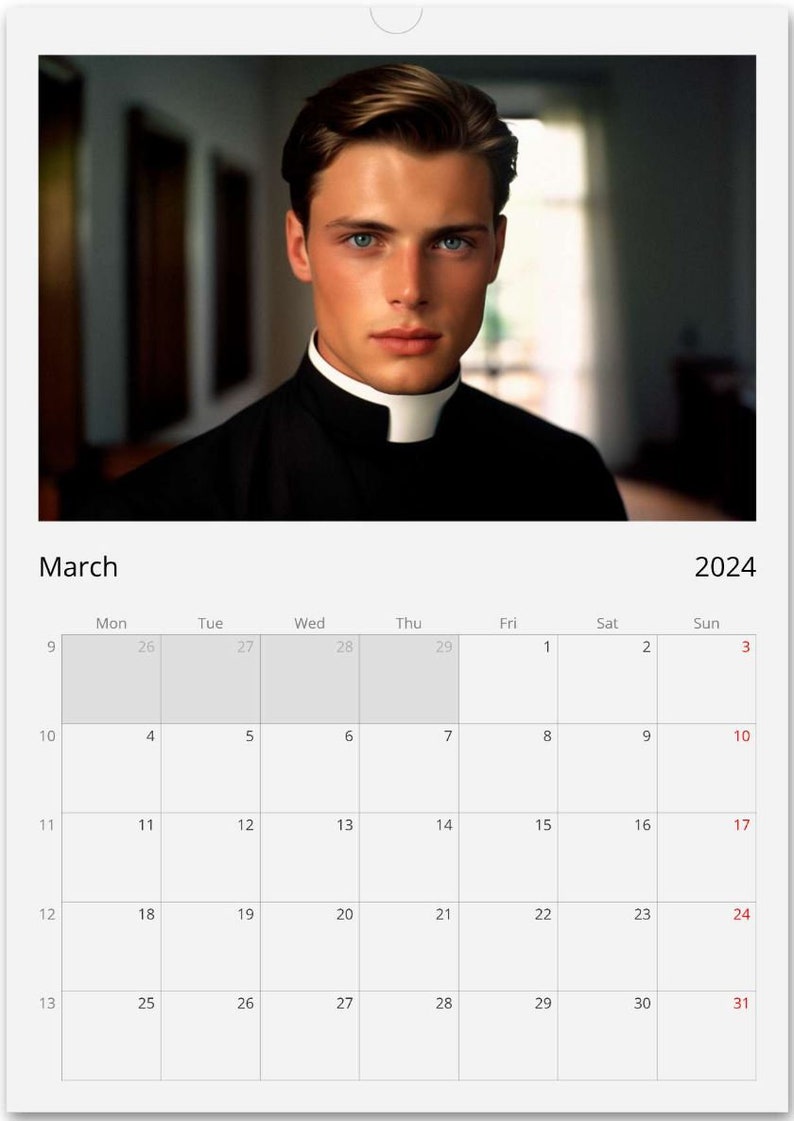 Calendario Romano Wall Calendar 2024 Hot Priest Calendar Gift Idea Gift for Her Birthday Gift Christmas Gift Gay Man Gift A3 image 10