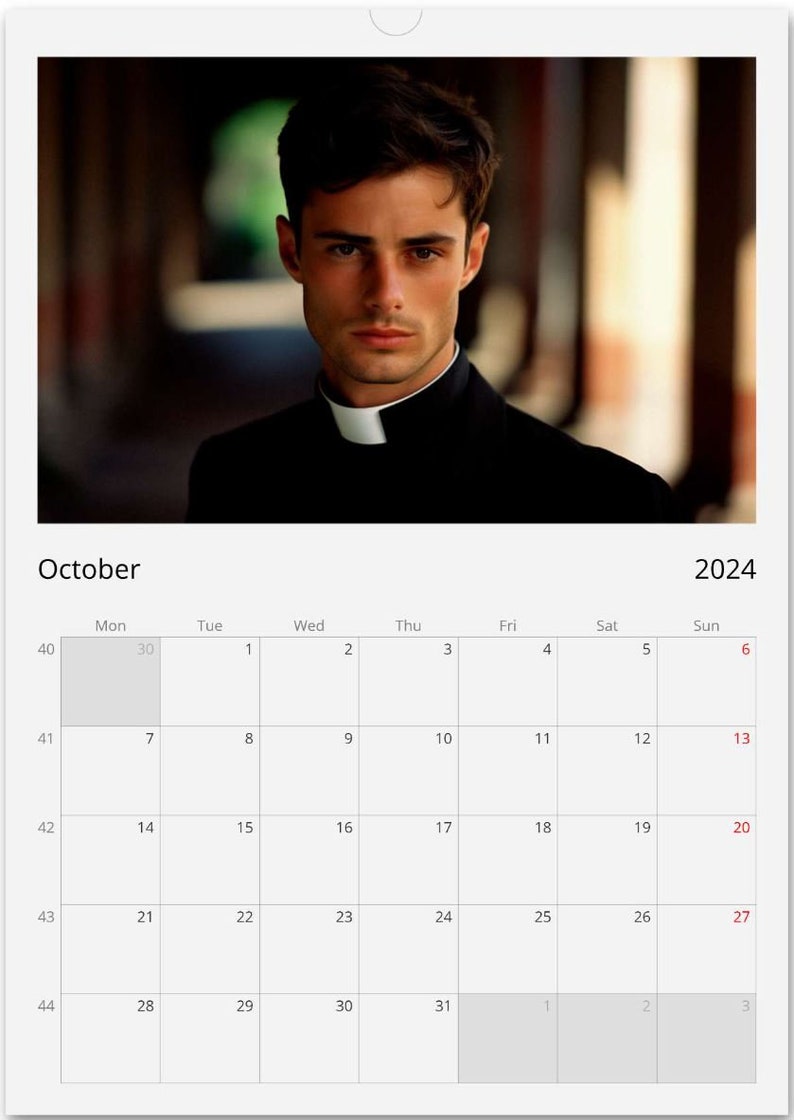 Calendario Romano Wall Calendar 2024 Hot Priest Calendar Gift Idea Gift for Her Birthday Gift Christmas Gift Gay Man Gift A3 image 7