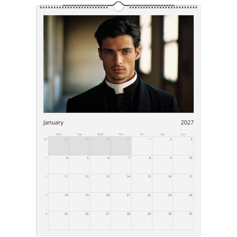 Kalender Romano 2027, A3 wandkalender met knappe priesters, Kalender met aantrekkelijke mannen afbeelding 4