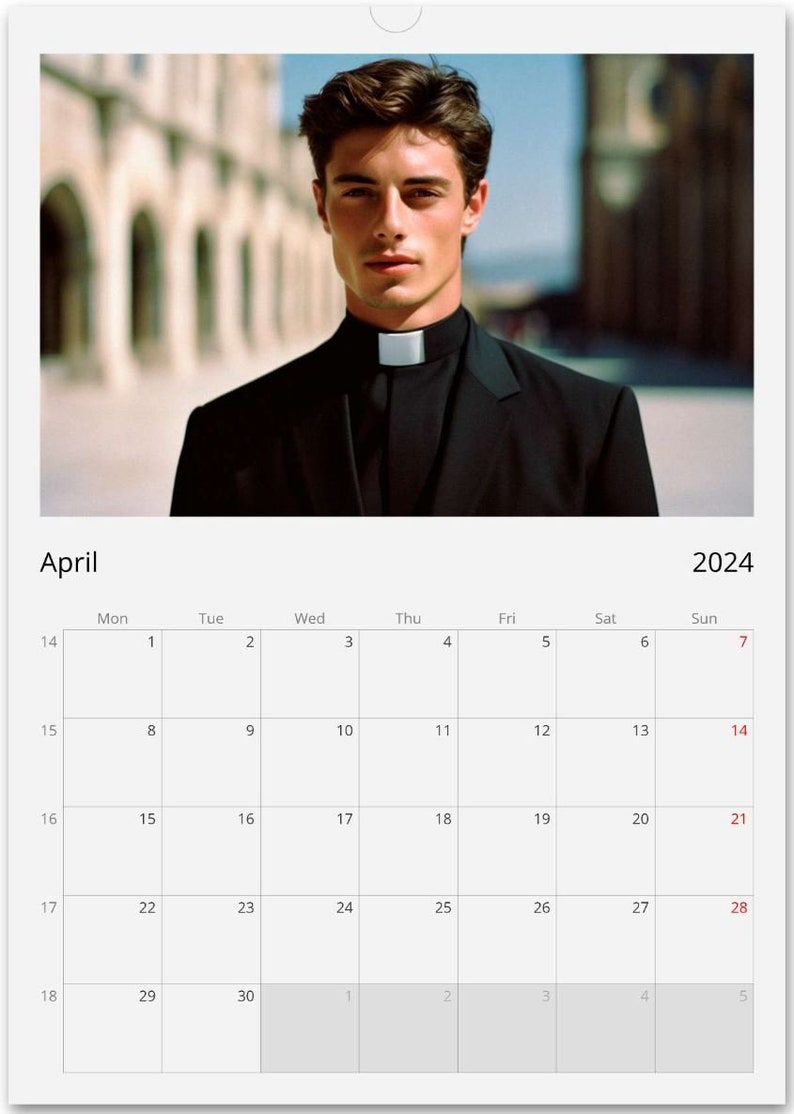 Calendario Romano Wall Calendar 2024 Hot Priest Calendar Gift Idea Gift for Her Birthday Gift Christmas Gift Gay Man Gift A3 image 3