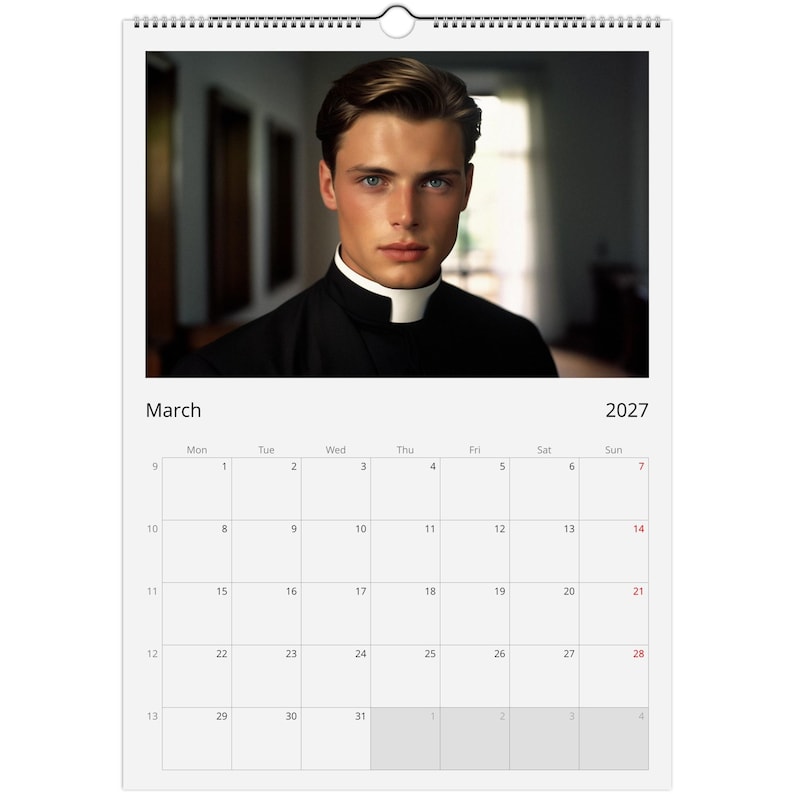 Kalender Romano 2027, A3 wandkalender met knappe priesters, Kalender met aantrekkelijke mannen afbeelding 3