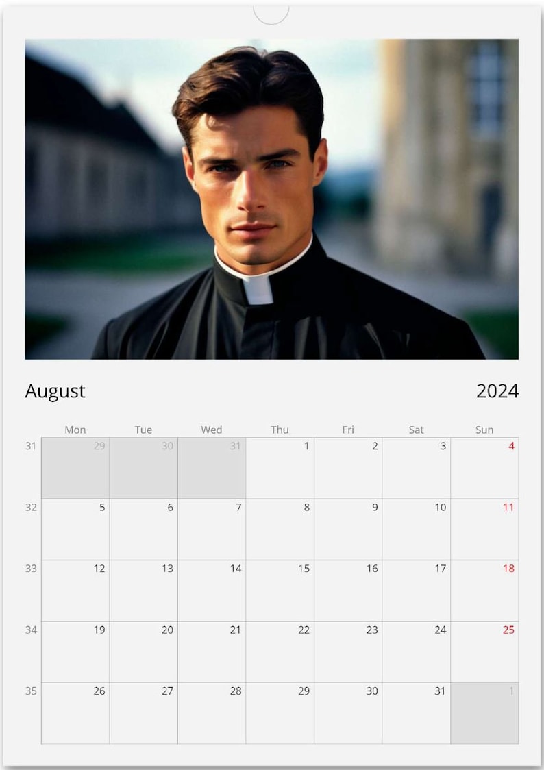 Calendario Romano Wall Calendar 2024 Hot Priest Calendar Gift Idea Gift for Her Birthday Gift Christmas Gift Gay Man Gift A3 image 5