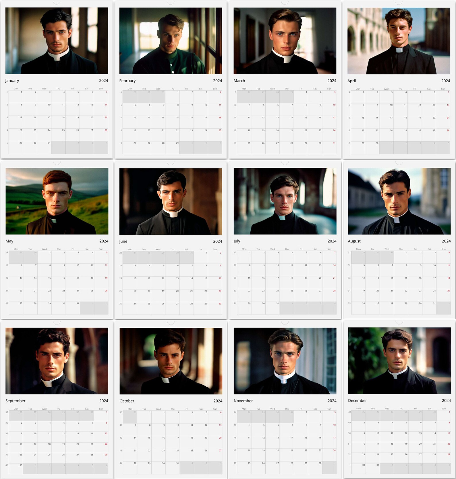 Calendario Romano Wall Calendar 2024 Hot Priest Calendar Etsy UK