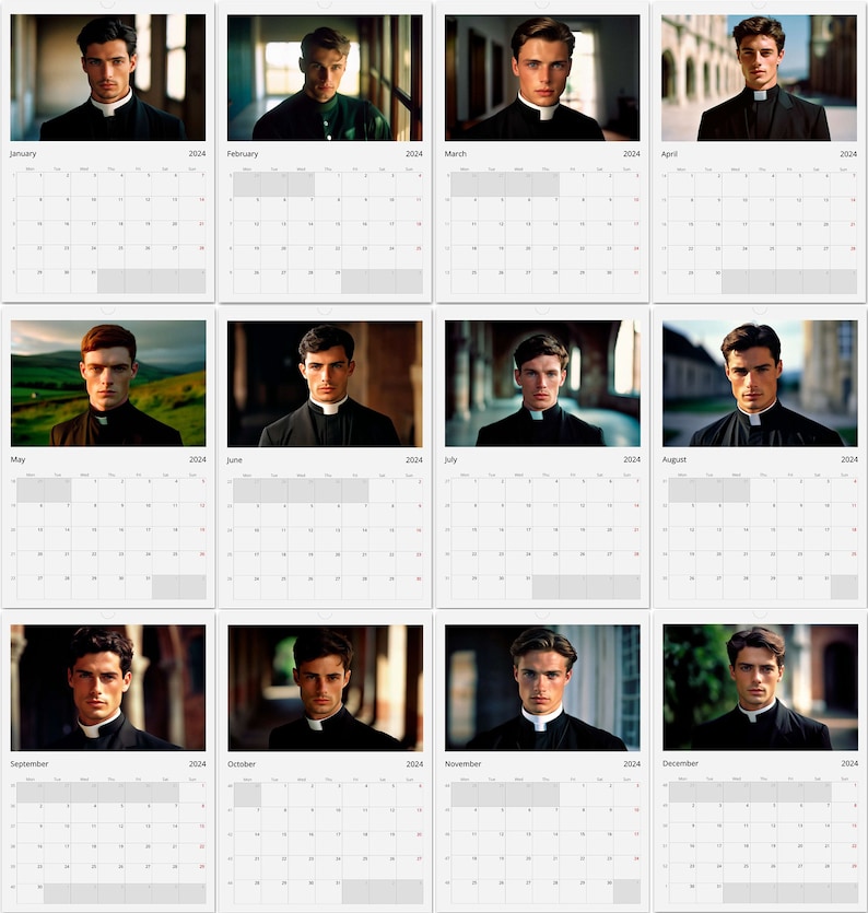 2024 Wall Calendar Calendario Romano the Hot Priest Calendar Etsy