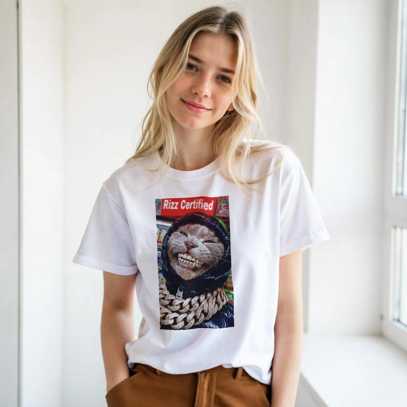 Rizz Certified Cat Unisex Crewneck 100% Cotton T-shirt image 2