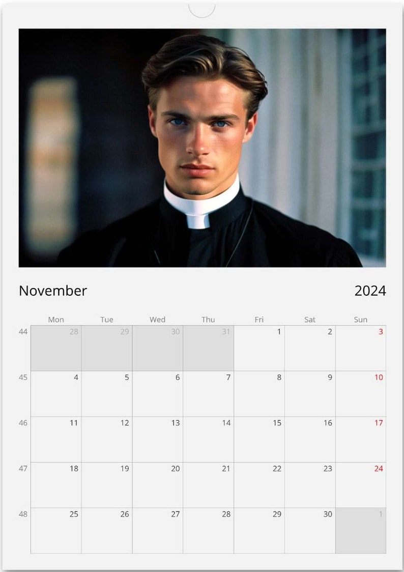 Calendario Romano Wall Calendar 2024 Hot Priest Calendar Gift Idea Gift for Her Birthday Gift Christmas Gift Gay Man Gift A3 image 4