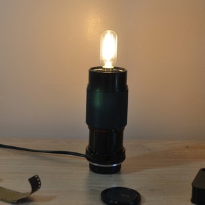 Vintage Lens Table Lamp: Adjustable Tripod Desk Light