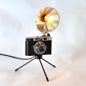 Unique Upcycled Camera Lamp - One-of-a-Kind Lamp for Your Nightstand - Retro Lamp - Desk Lamp - Table Lamp - Anniversary Gift Lamp - Lamp