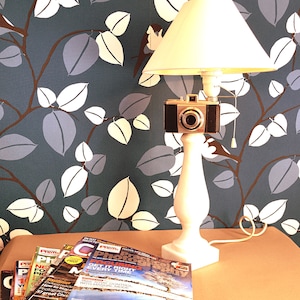 Vintage Kodak Camera Lamp: Marble Base, Retro Desk Lighting