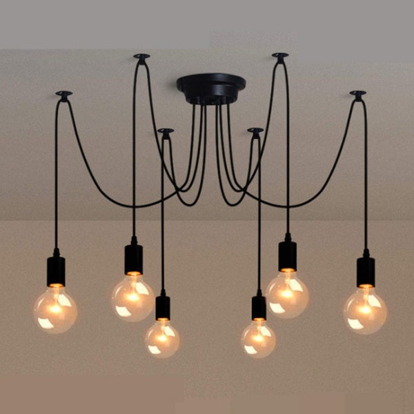 Light Suspension Spider - Pendant Ceiling Light in Black Finish - Vintage Lamp - Retro Lamp - UK Lamp - Art Deco Lamp - Hanging Light