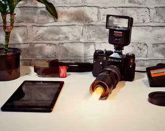Zenit Camera Lamp: Vintage Desk Light, Steampunk Decor