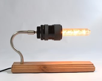 Handmade Vintage Camera Lens Lamp: Steampunk Edison Desk Light