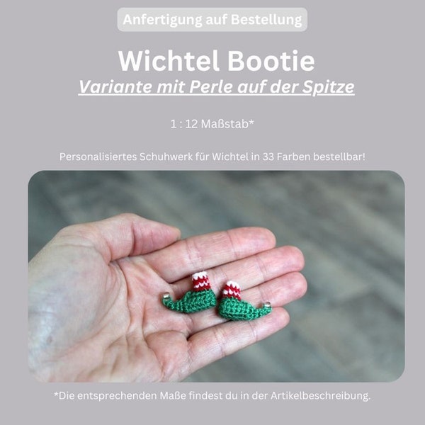 Wichtel Zubehör / Wichtelschuhe / 1 Paar Booties mit Perle auf der Spitze / Schuhe für Wichtel / Mini Boots mit Rocailles / Miniatur M 1:12