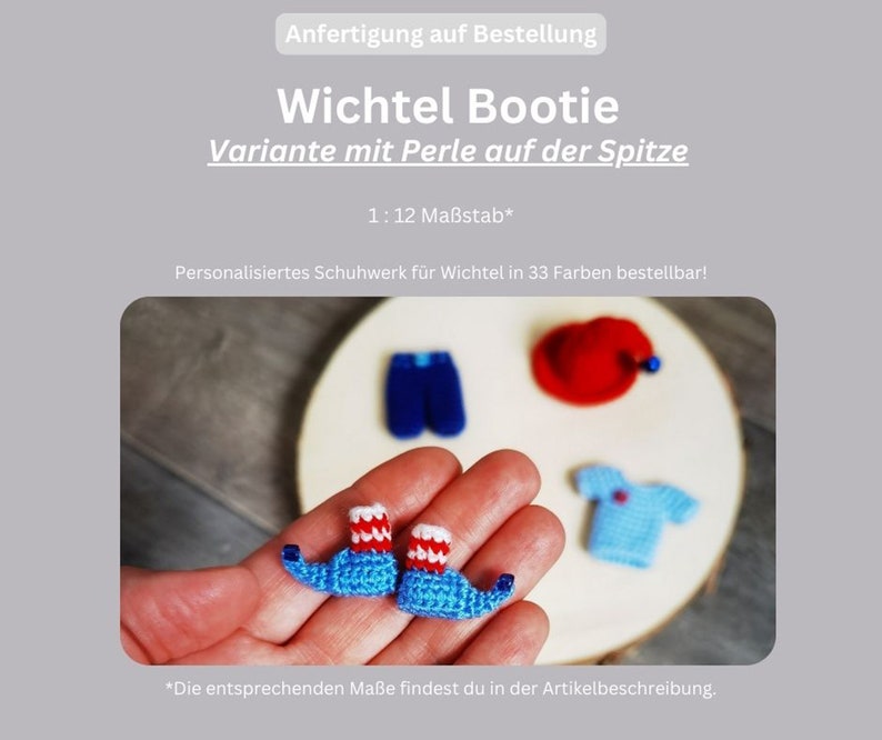 Wichtel Zubehör / Wichtelschuhe / 1 Paar Booties mit Perle auf der Spitze / Schuhe für Wichtel / Mini Boots mit Rocailles / Miniatur M 1:12 Bild 3