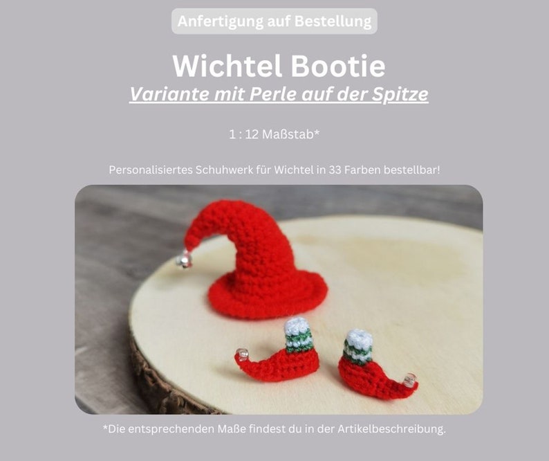 Wichtel Zubehör / Wichtelschuhe / 1 Paar Booties mit Perle auf der Spitze / Schuhe für Wichtel / Mini Boots mit Rocailles / Miniatur M 1:12 Bild 2