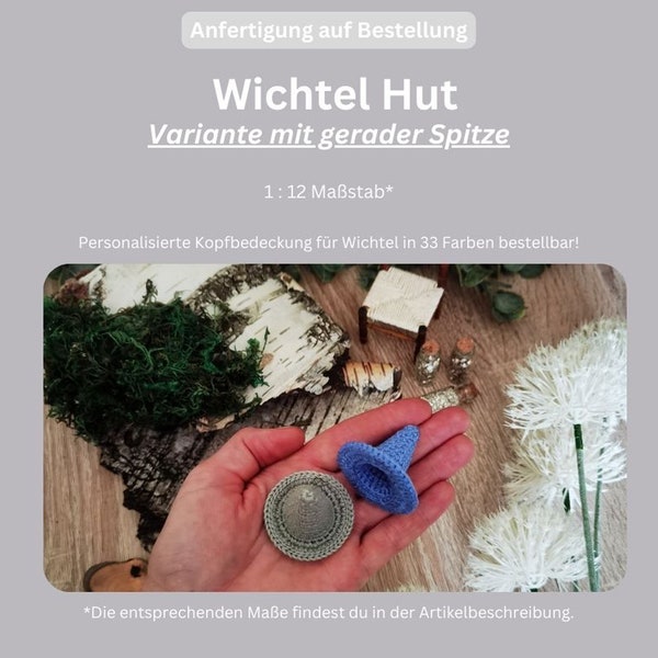 Wichtel Zubehör / Wichtel Hut mit gerader Spitze / Zauberhut / Hexenhut / Halloween / Miniatur im Maßstab 1:12 / Anfertigung auf Bestellung